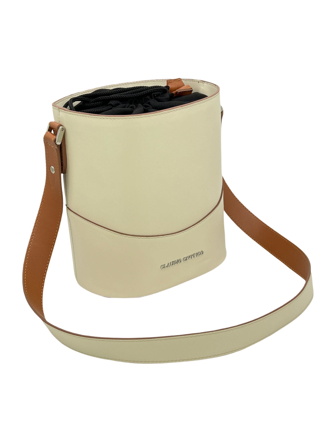 white leather bucket bag