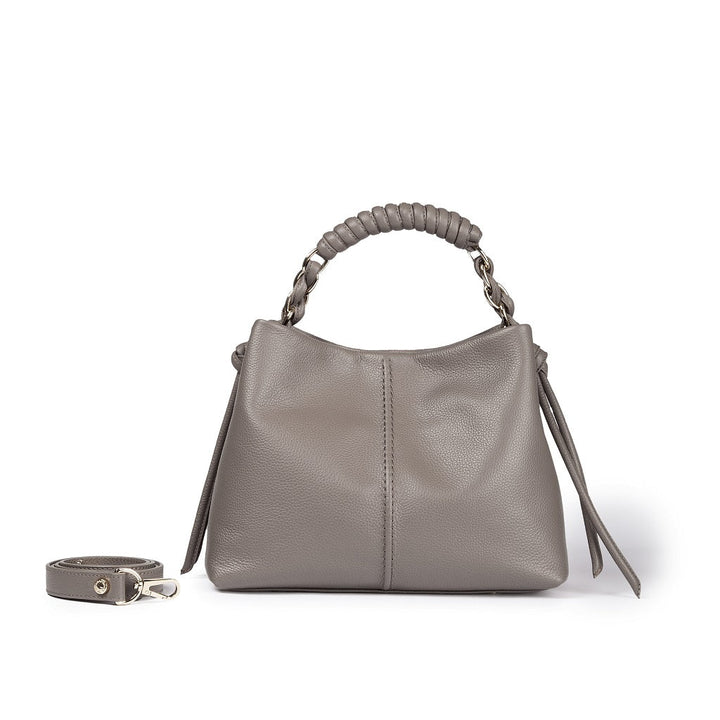 Amina small leather handbag with wrapped tubular handle and detachable shoulder strap