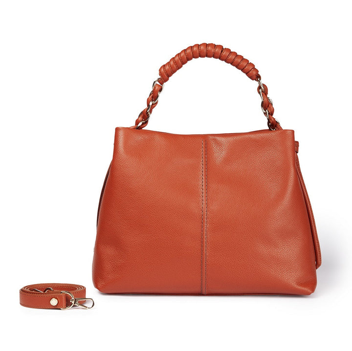 Amina large leather handbag with wrapped tubular handle and detachable shoulder strap