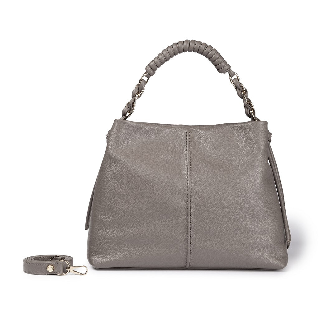 Amina large leather handbag with wrapped tubular handle and detachable shoulder strap