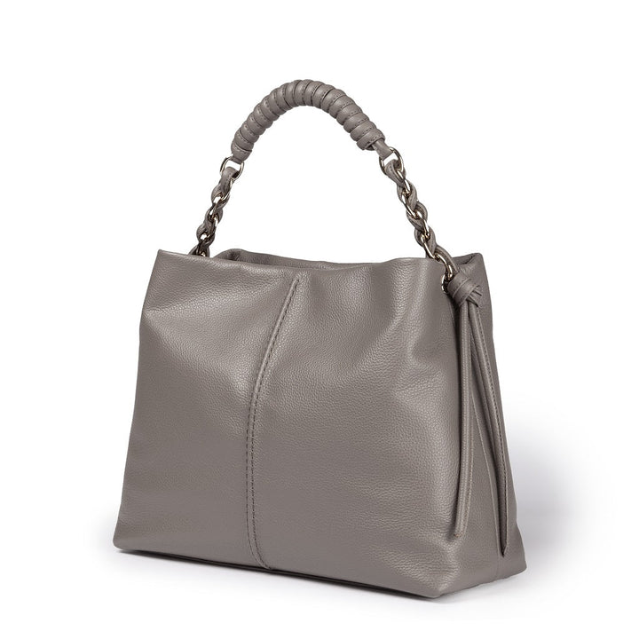 Amina large leather handbag with wrapped tubular handle and detachable shoulder strap