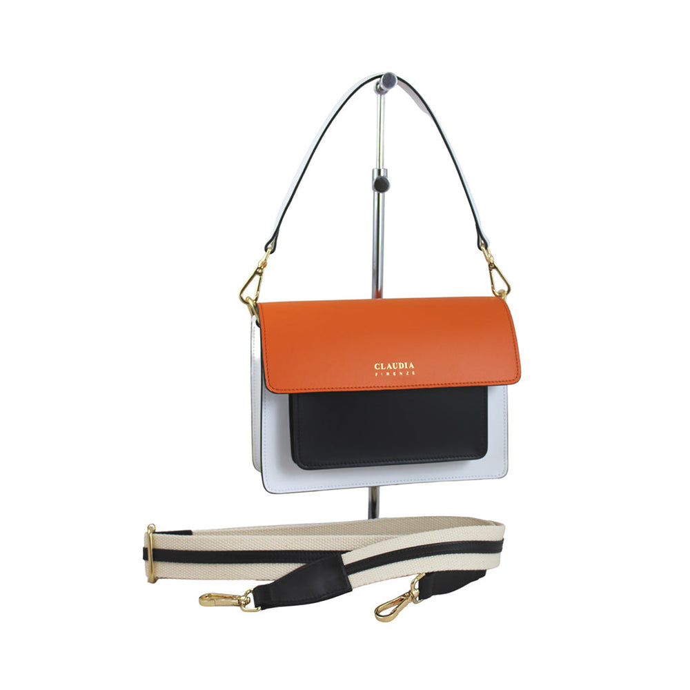 Stylish tricolor crossbody handbag with detachable strap