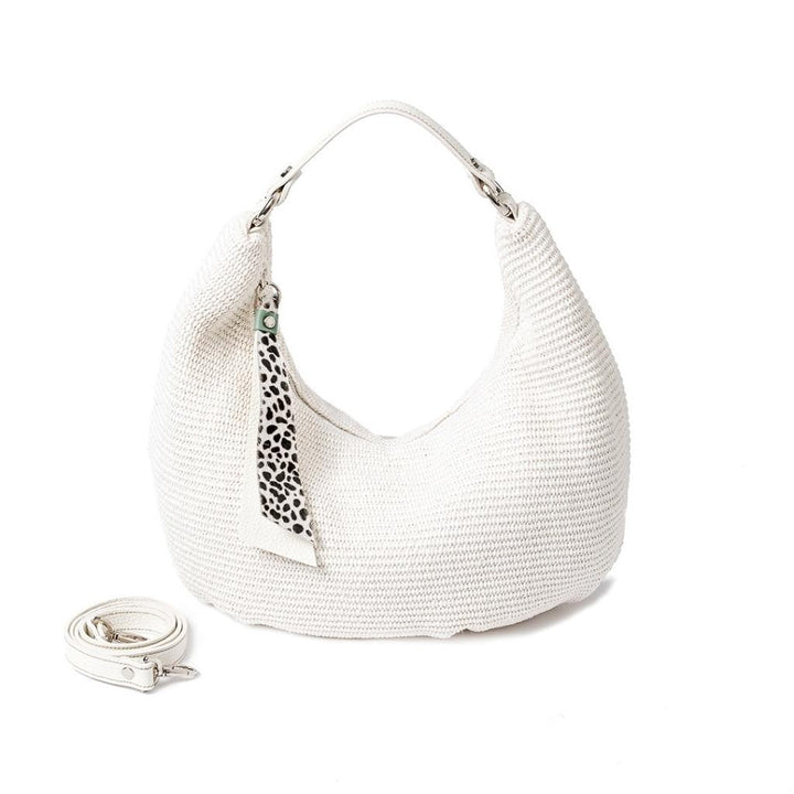 Beatrice Hobo medium in raffia and leather trim with animal detail and detachable shoulder strap