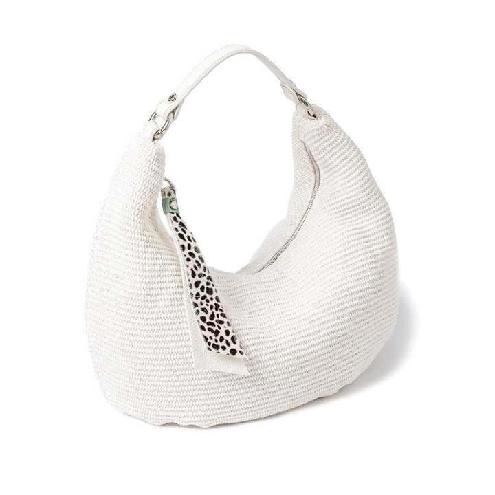 Beatrice Hobo medium in raffia and leather trim with animal detail and detachable shoulder strap