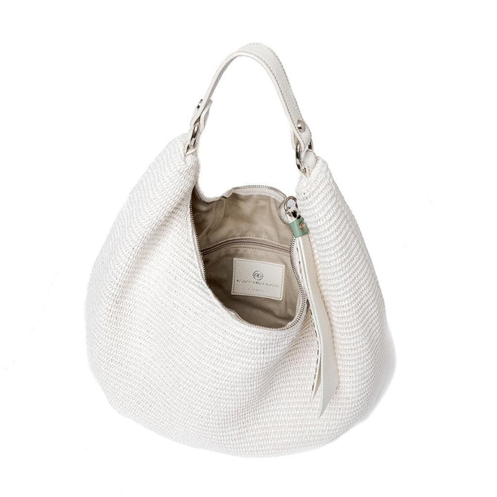 Beatrice Hobo medium in raffia and leather trim with animal detail and detachable shoulder strap