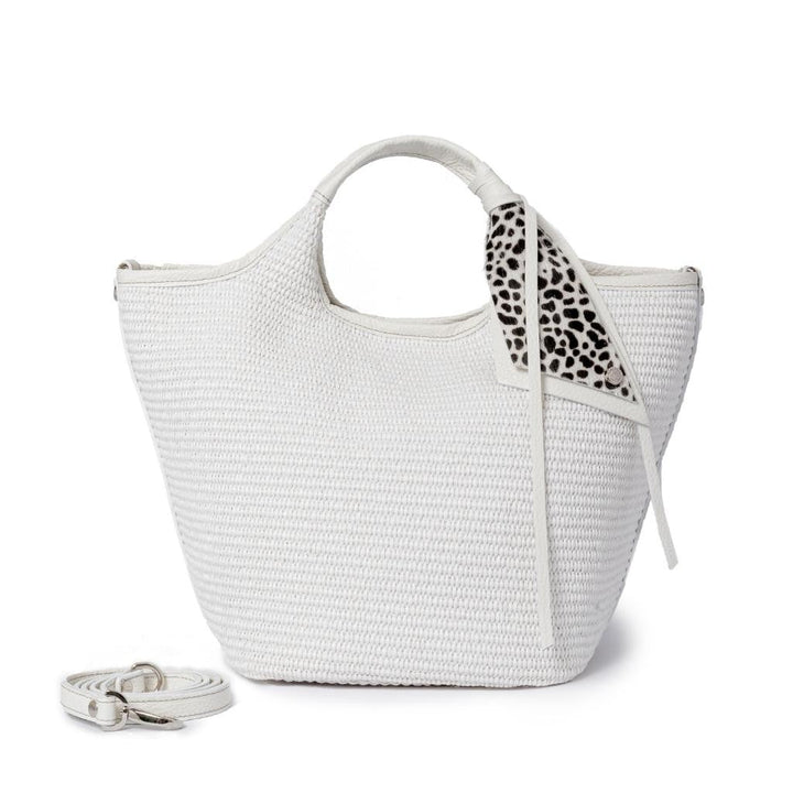 Beatrice Handbag in raffia leather trim with animal detail and detachable shoulder strap