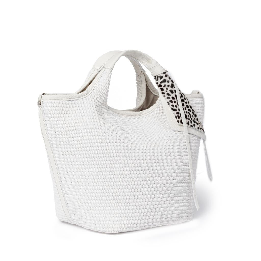 Beatrice Handbag in raffia leather trim with animal detail and detachable shoulder strap