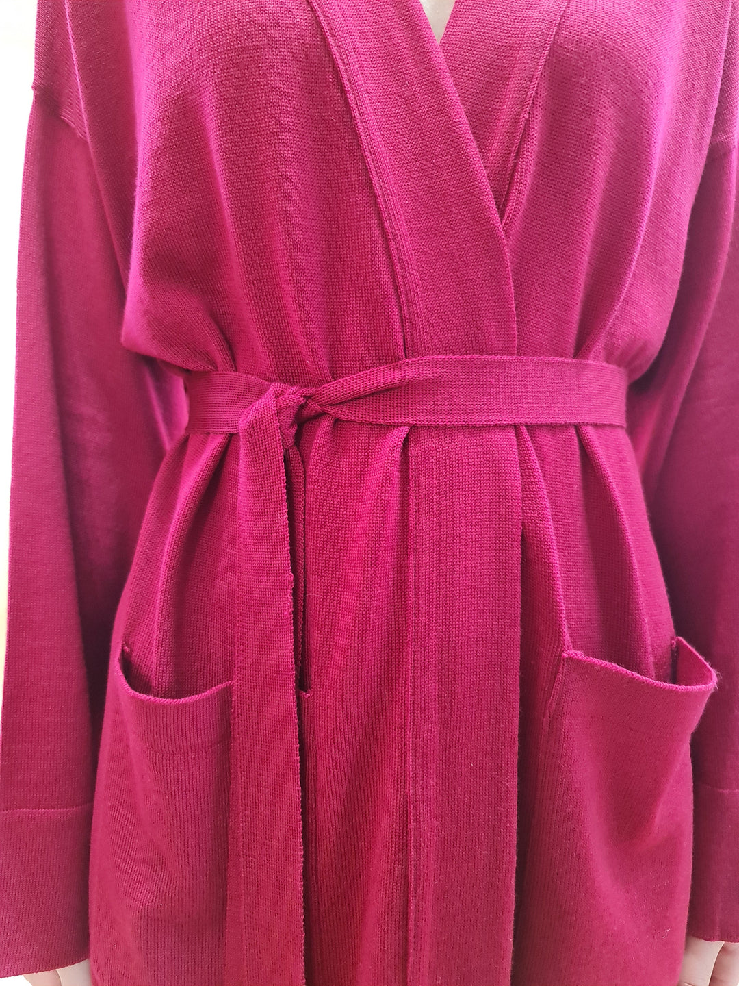 Red belted cardigan with front pockets