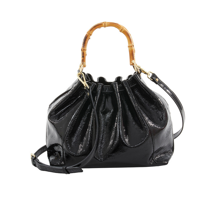 Donatella - Shopping bag black naplak with bamboo handle