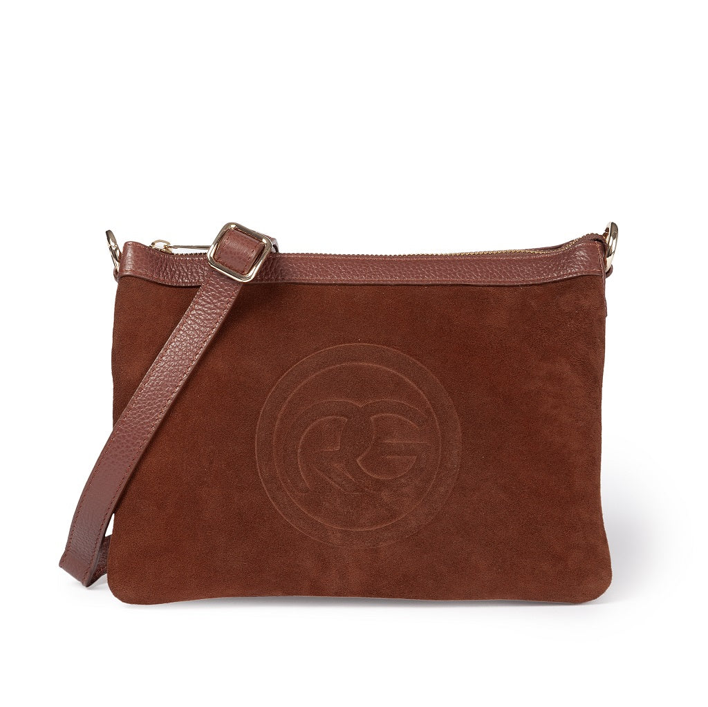 Alice small suede and grained leather bag with adjustable and detachable shoulder strap