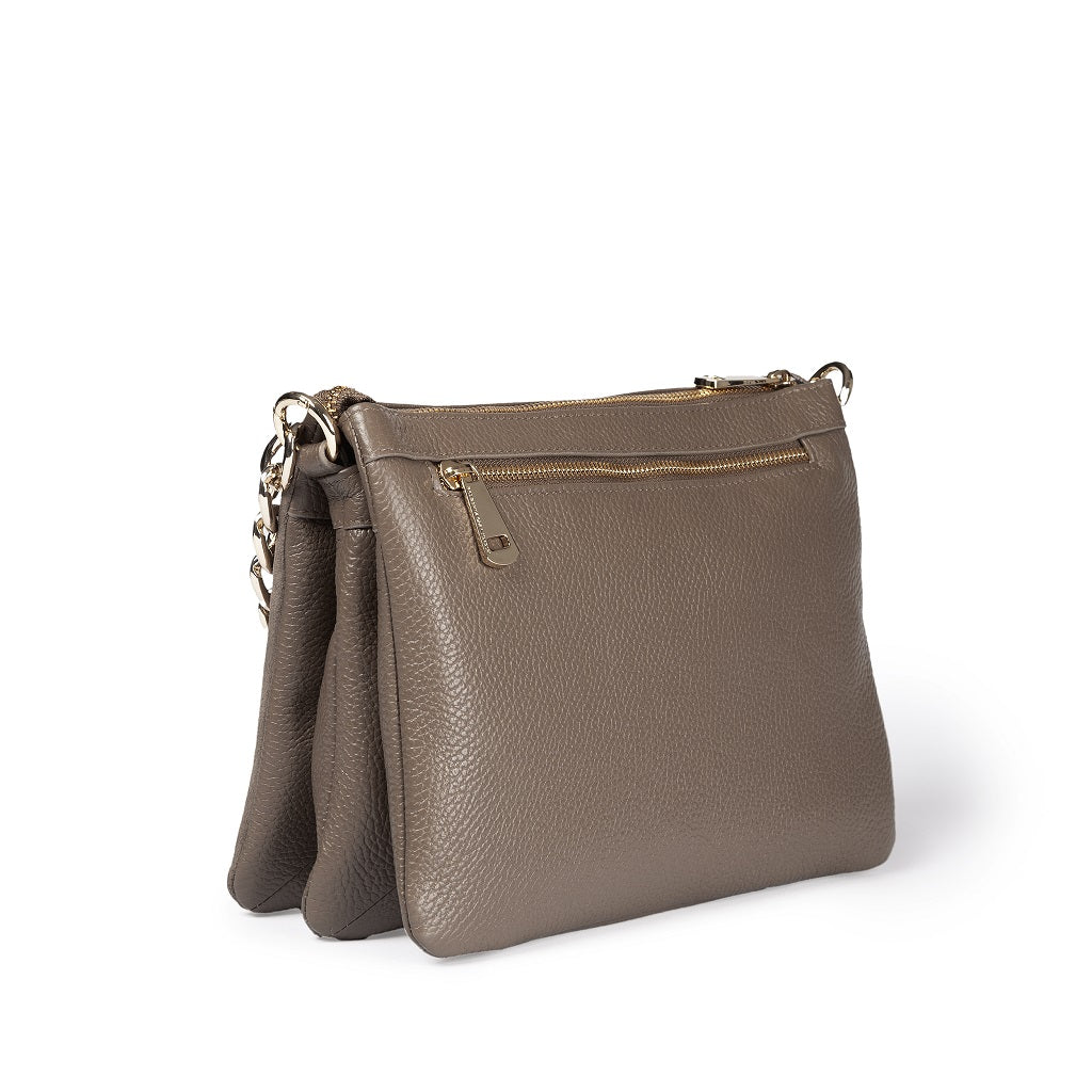 Alice small suede and grained leather bag with adjustable and detachable shoulder strap