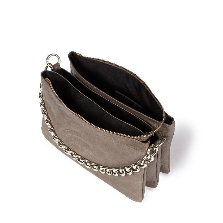 Alice small suede and grained leather bag with adjustable and detachable shoulder strap