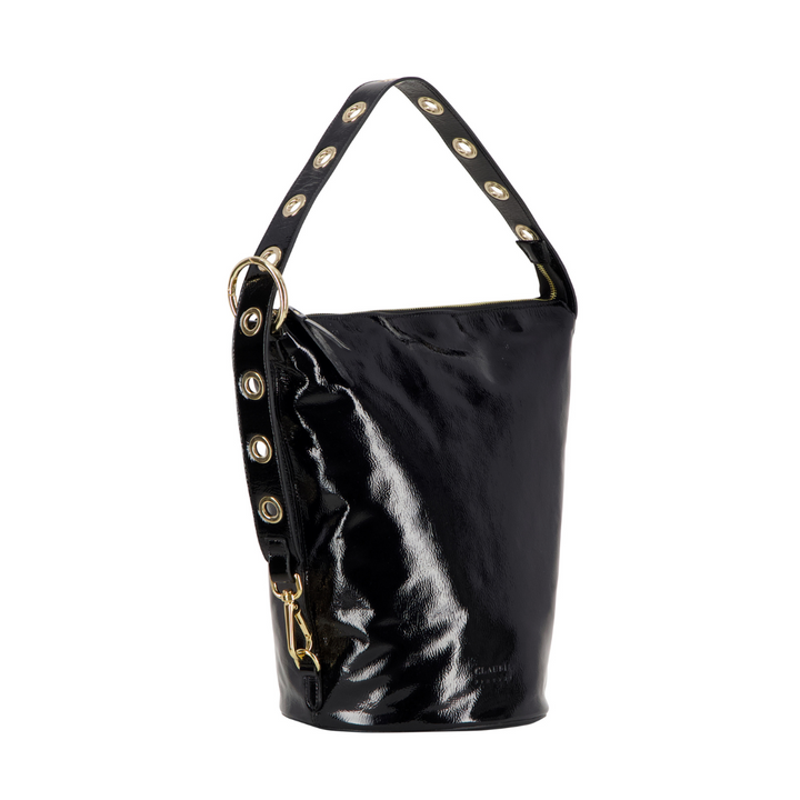 Fanny Vele - Shiny Black Leather Bucket Bag