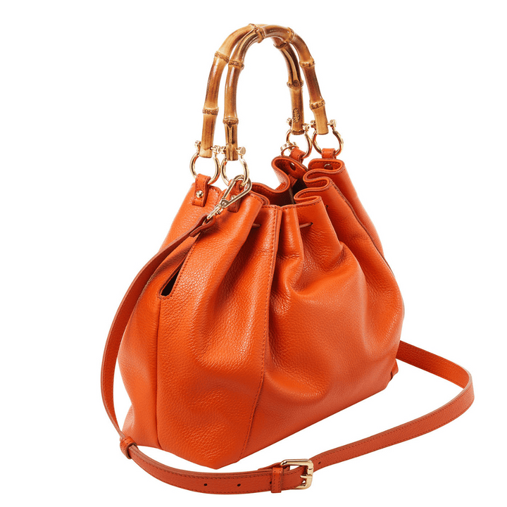 Donatella - Orange bamboo handle shopping bag