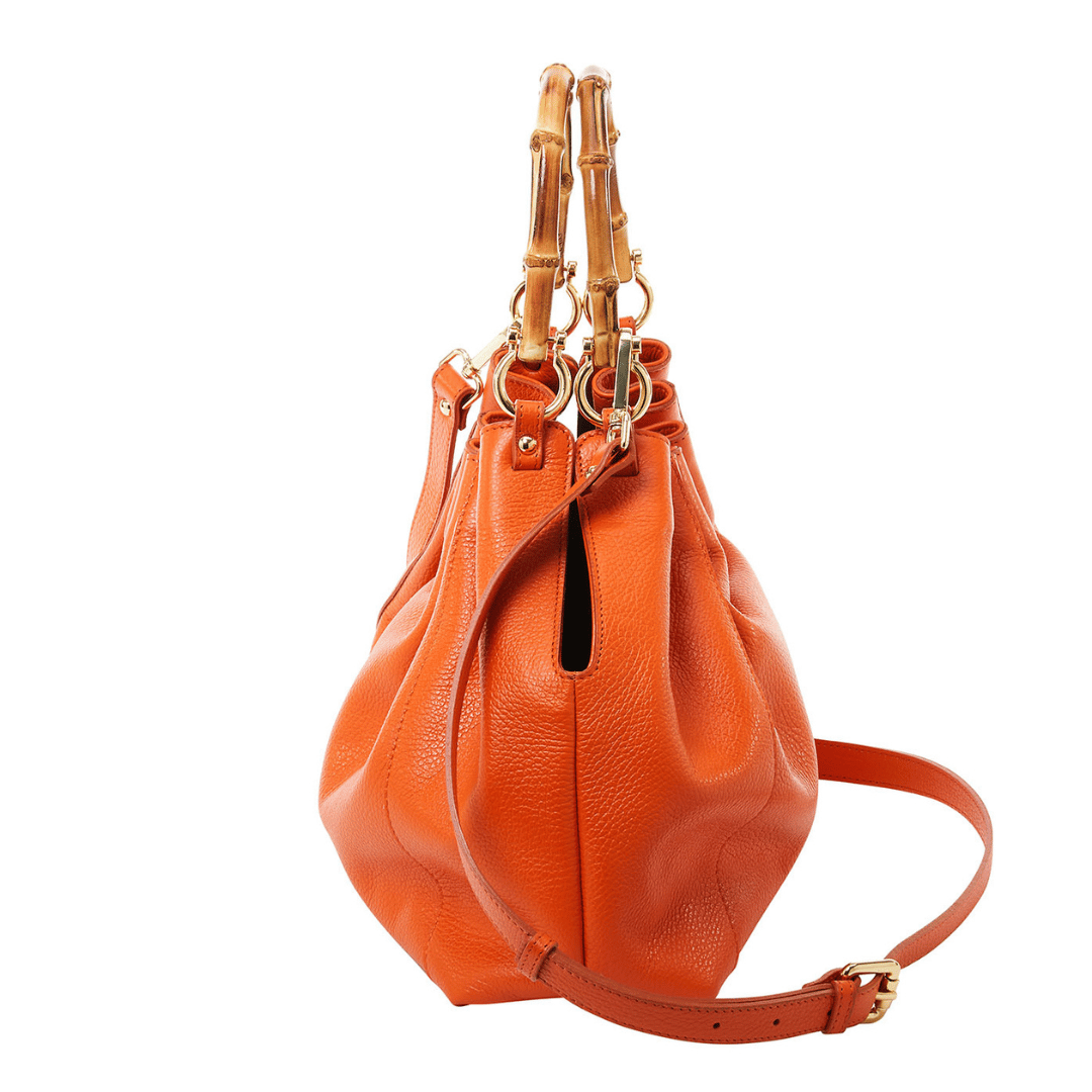 Donatella - Orange bamboo handle shopping bag