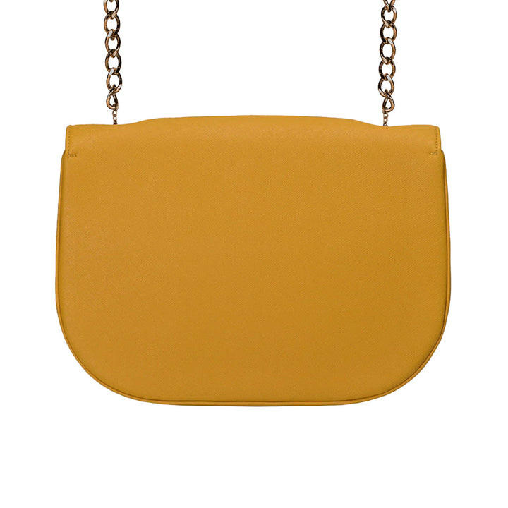 mustard yellow leather crossbody bag with chain strap