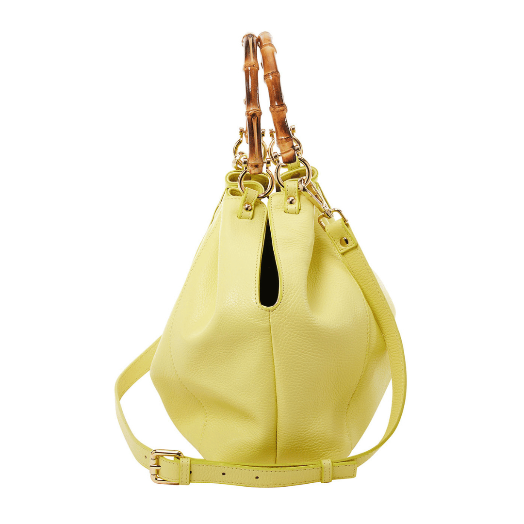 Donatella - Shopping bag with bamboo handle Yellow