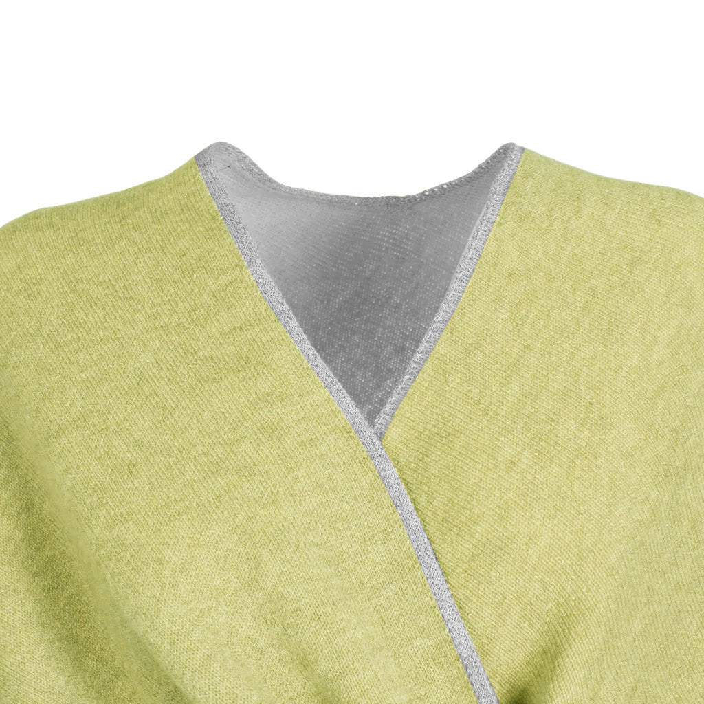 Light green V-neck sweater with grey trim detailing