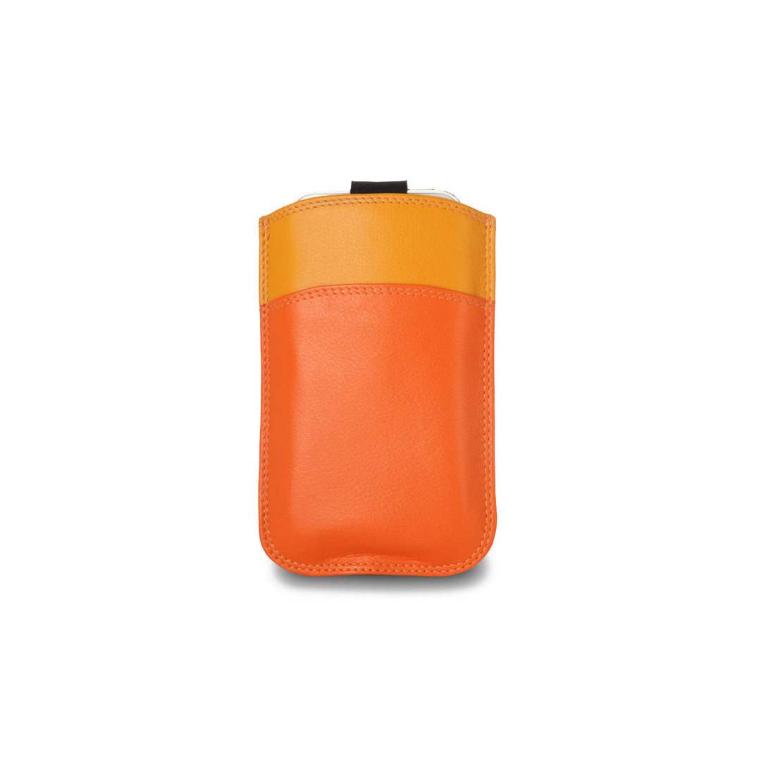 Orange and yellow leather phone case with a sleek design