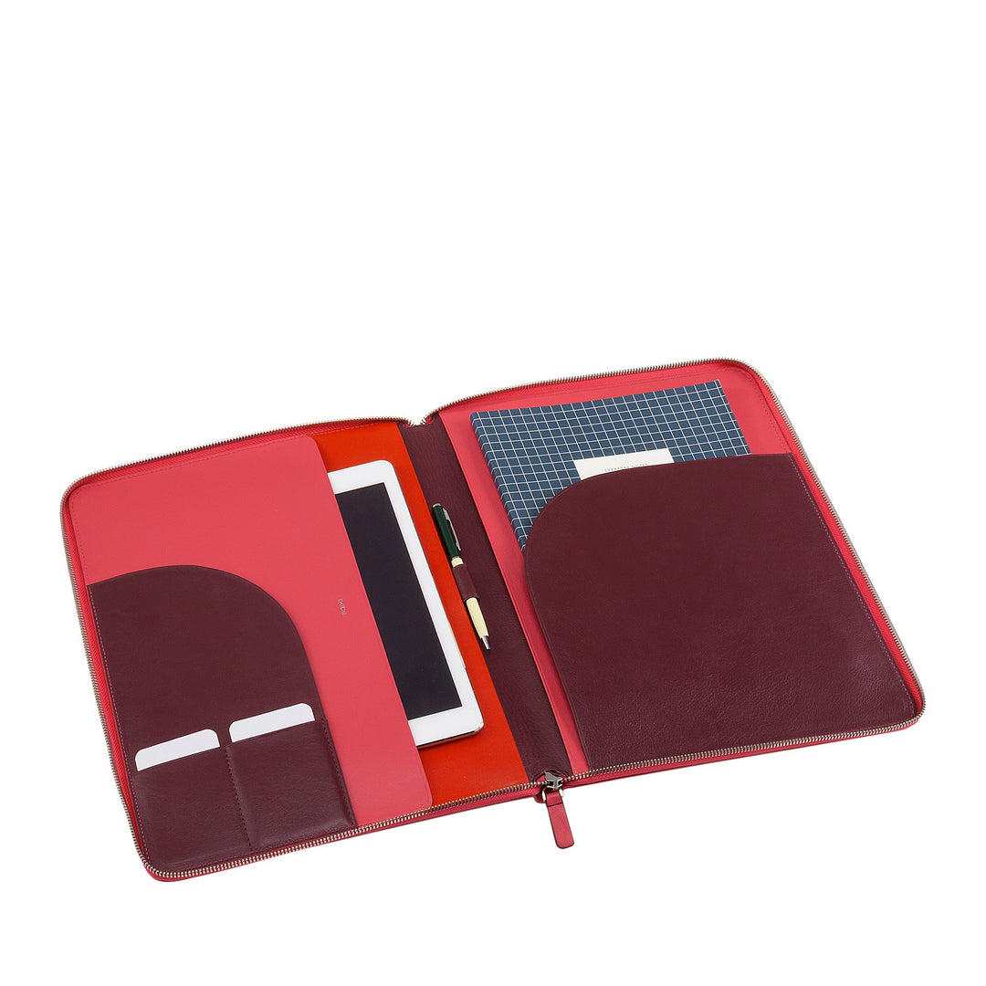 Leather portfolio with tablet, notebook, and two card slots