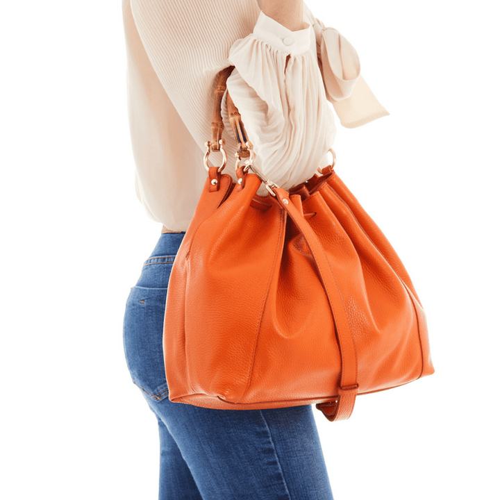 Donatella - Orange bamboo handle shopping bag