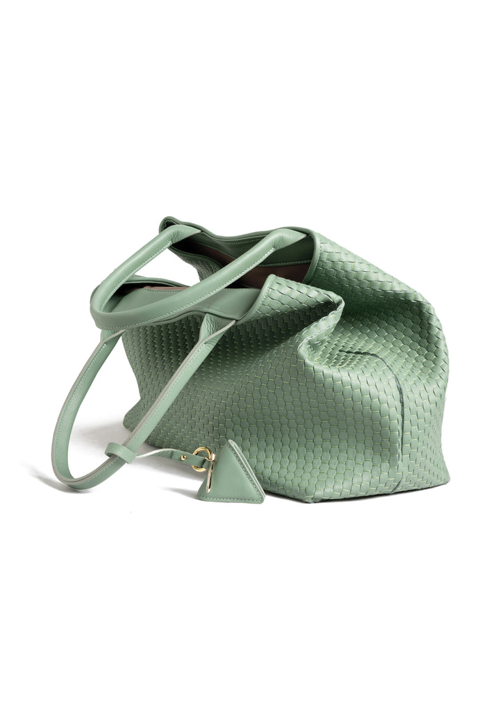 Mint Green Woven Tote Bag with Handles and Accessory Charm