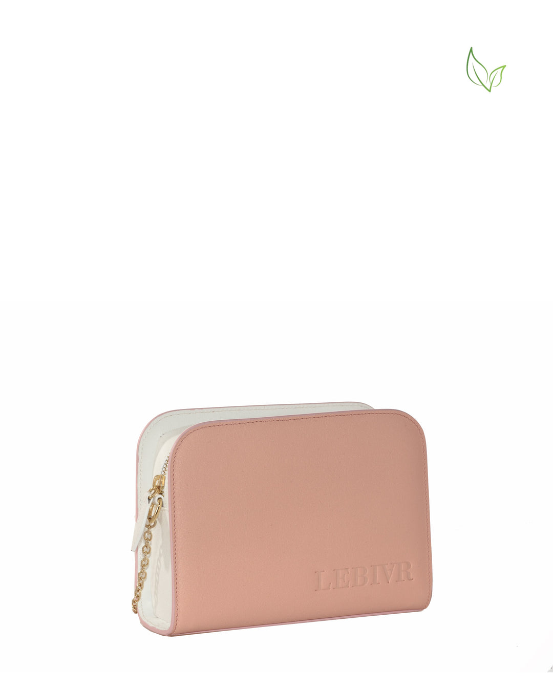 Pink and white vegan leather clutch with chain strap