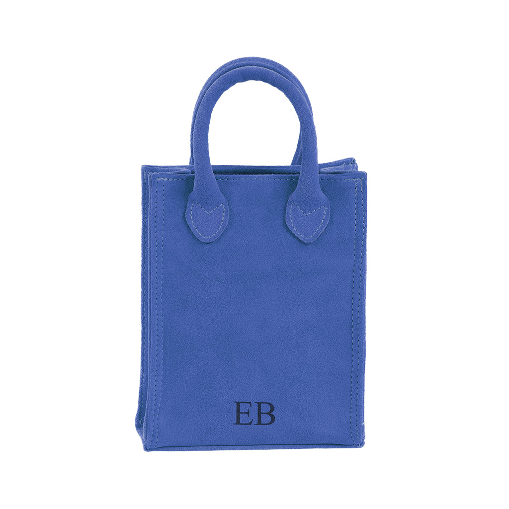 Royal blue suede handbag with EB monogram