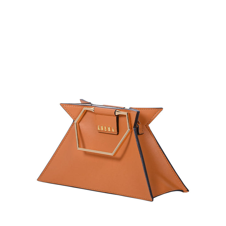 Orange geometric designer handbag with gold hardware