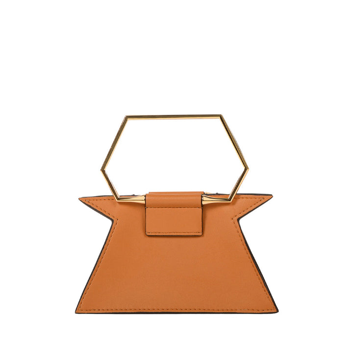 Orange geometric handbag with hexagonal gold handle