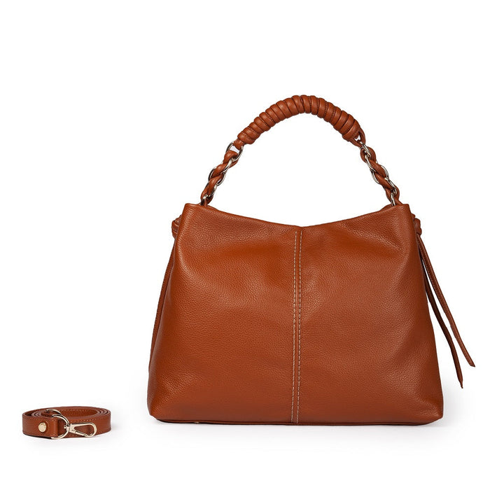 Amina large leather handbag with wrapped tubular handle and detachable shoulder strap