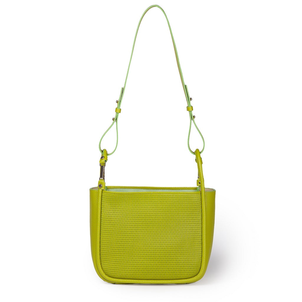 Green mesh shoulder bag with adjustable strap