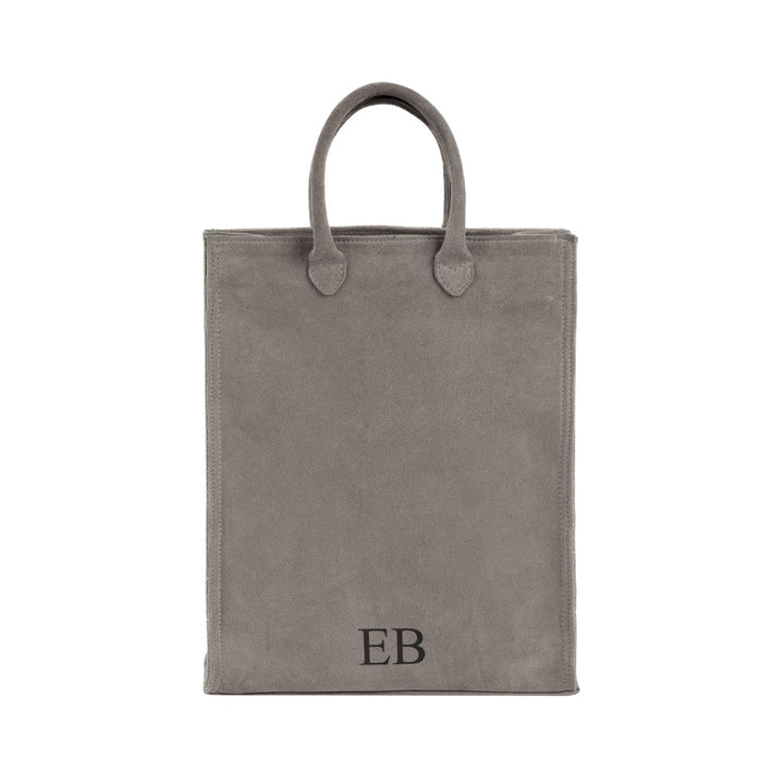 Gray suede tote bag with monogram EB