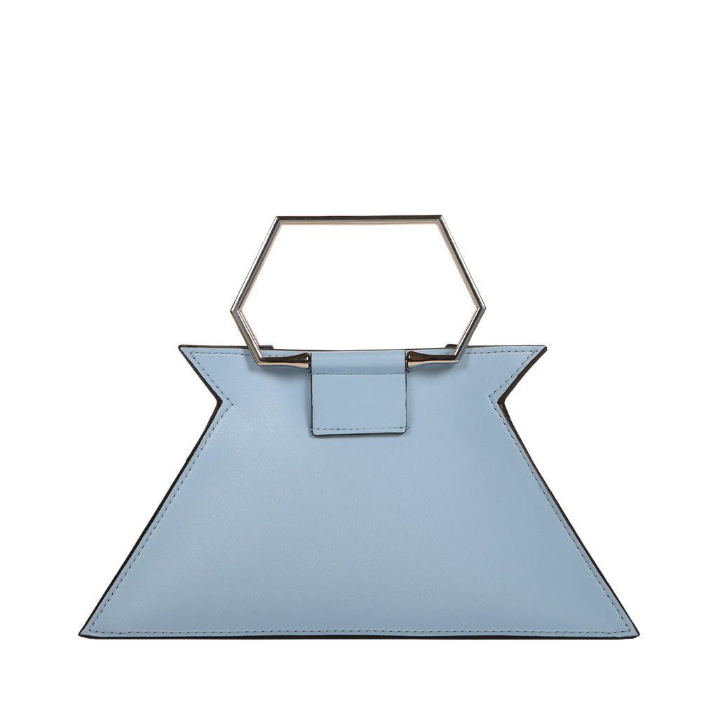 Light blue geometric handbag with hexagonal handle