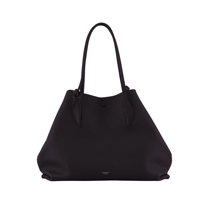 Luxury black leather tote bag with top handles