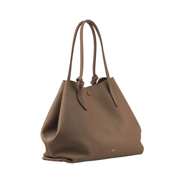 Elegant brown leather tote bag with long handles