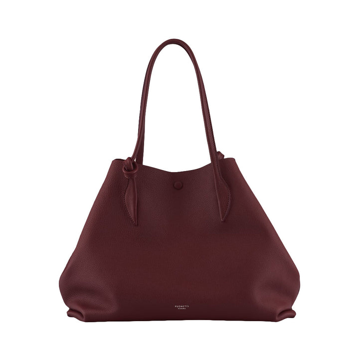 Elegant maroon leather tote bag with shoulder straps