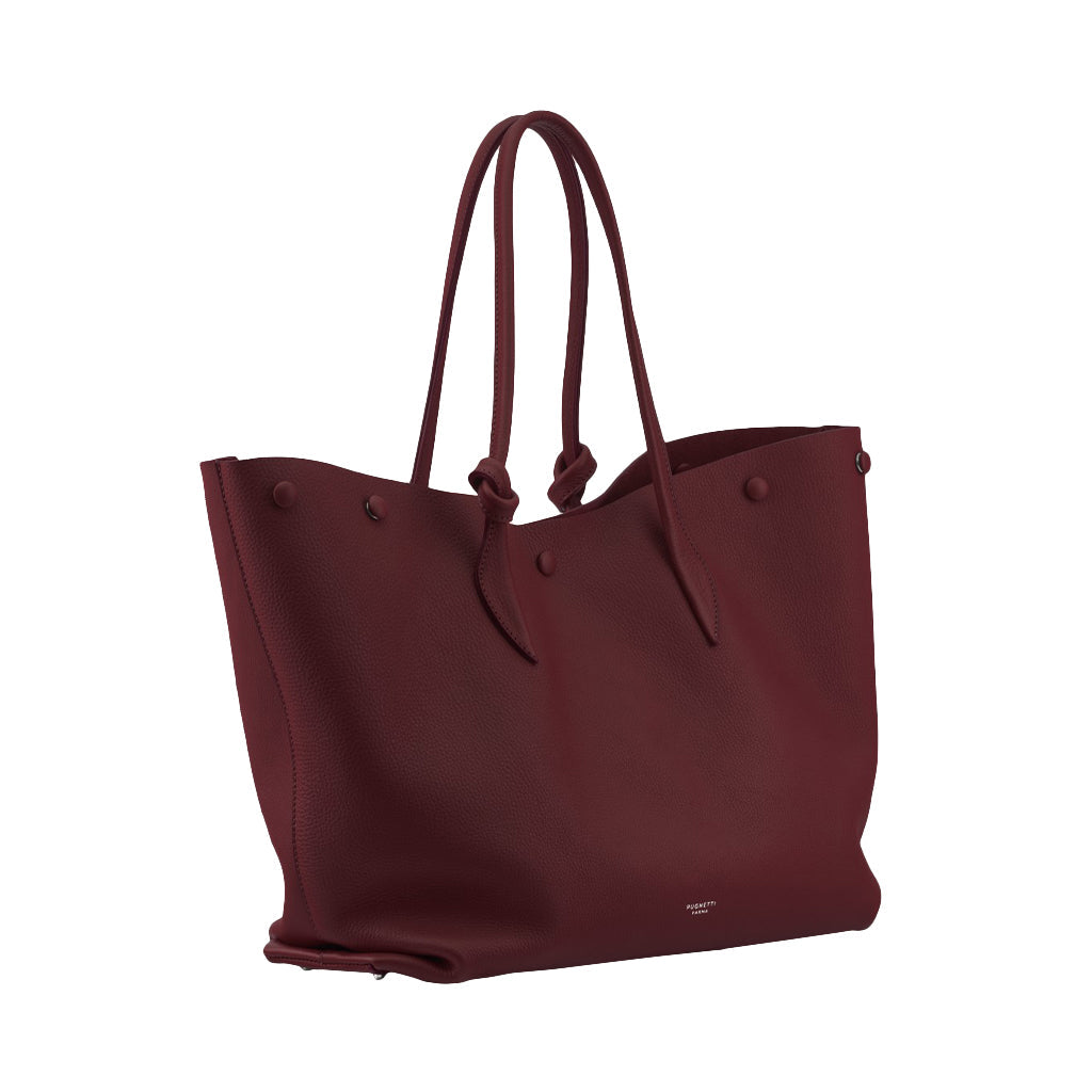 Large burgundy leather tote bag with dual handles