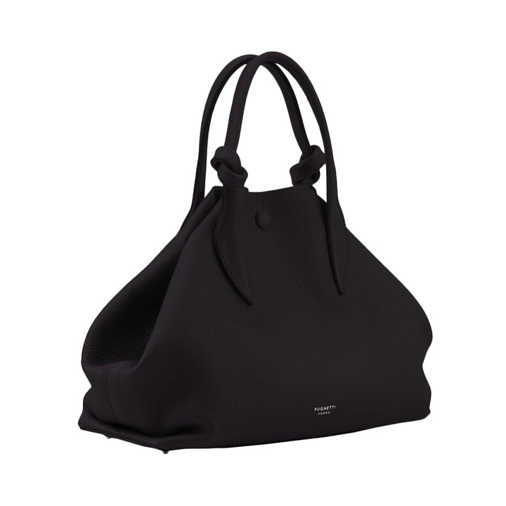 Elegant black leather handbag with top handles