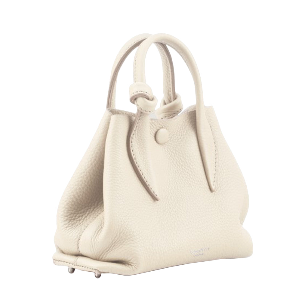 Cream-colored leather handbag with sturdy handles and a minimalist design