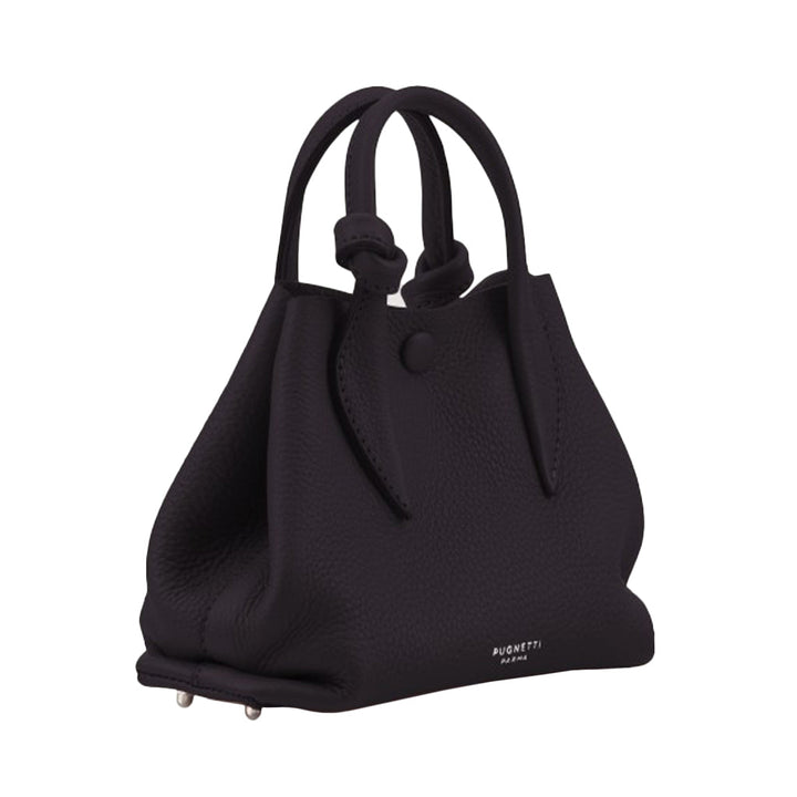 Elegant black leather handbag with short handles