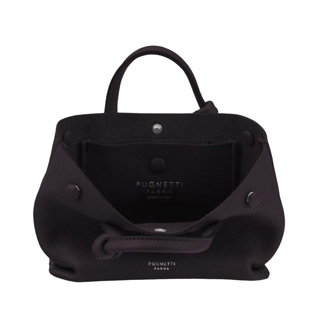 Black Pugnetti Parma leather handbag with open top