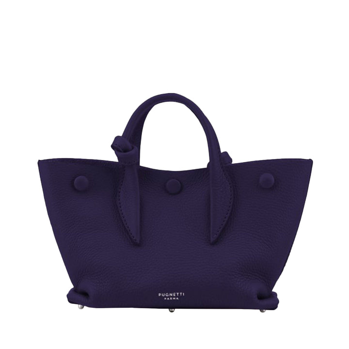 Purple leather tote handbag with handles and PUGNETTI logo