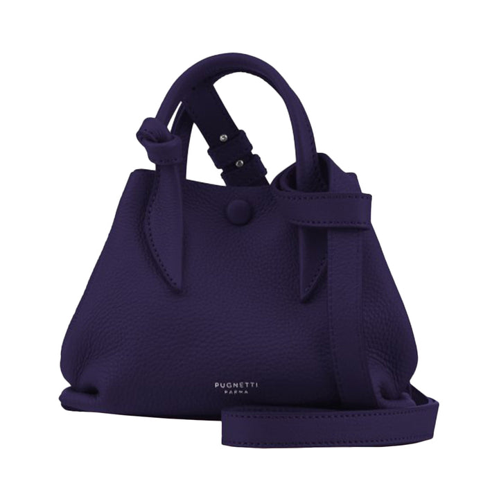 Elegant purple Pugnetti Parma leather handbag with adjustable strap and button closure