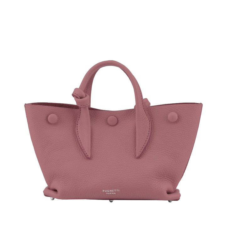 Pink leather handbag with handles and button detailing