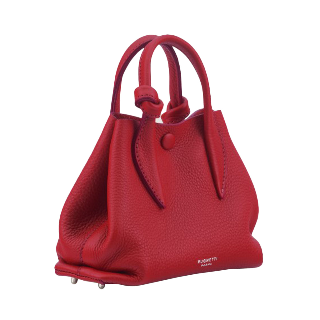 Red leather handbag with short handles