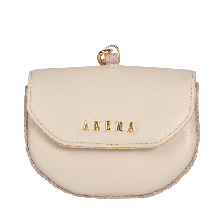 Beige leather coin purse with gold Anema logo