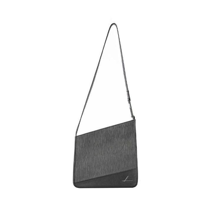 Stylish black crossbody bag with adjustable strap on white background