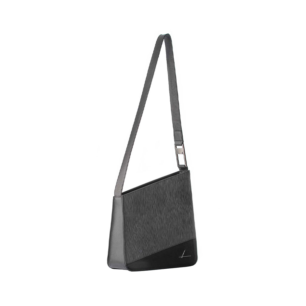 sleek black crossbody handbag with long adjustable strap