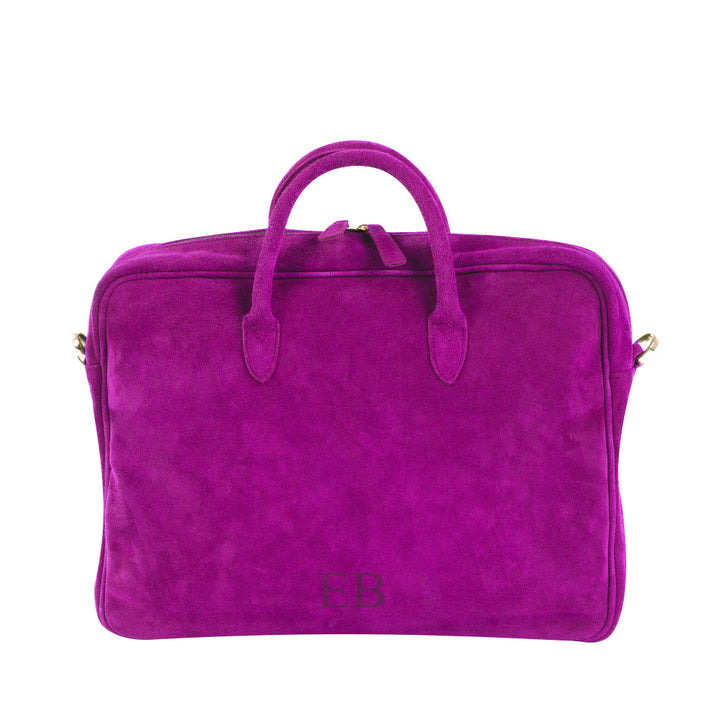 Purple suede handbag with handles